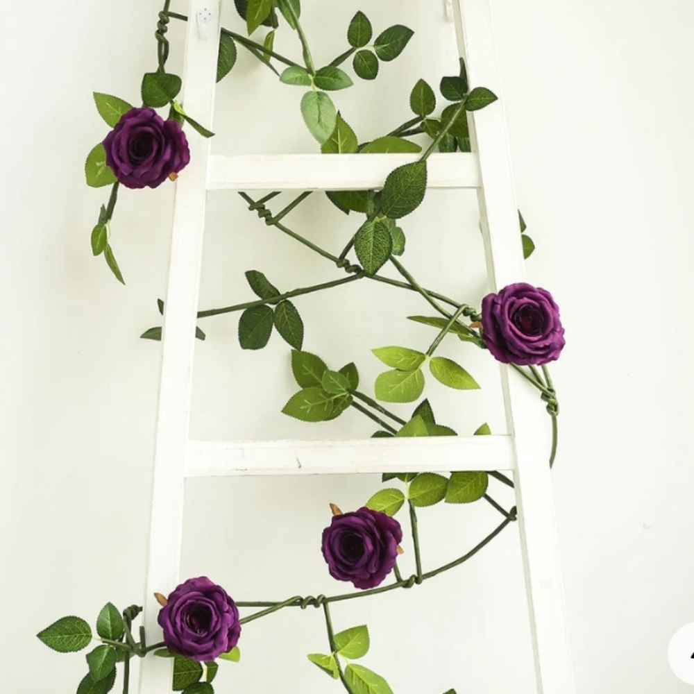 Purple Real Touch Artificial Rose & Leaf Garland Vine